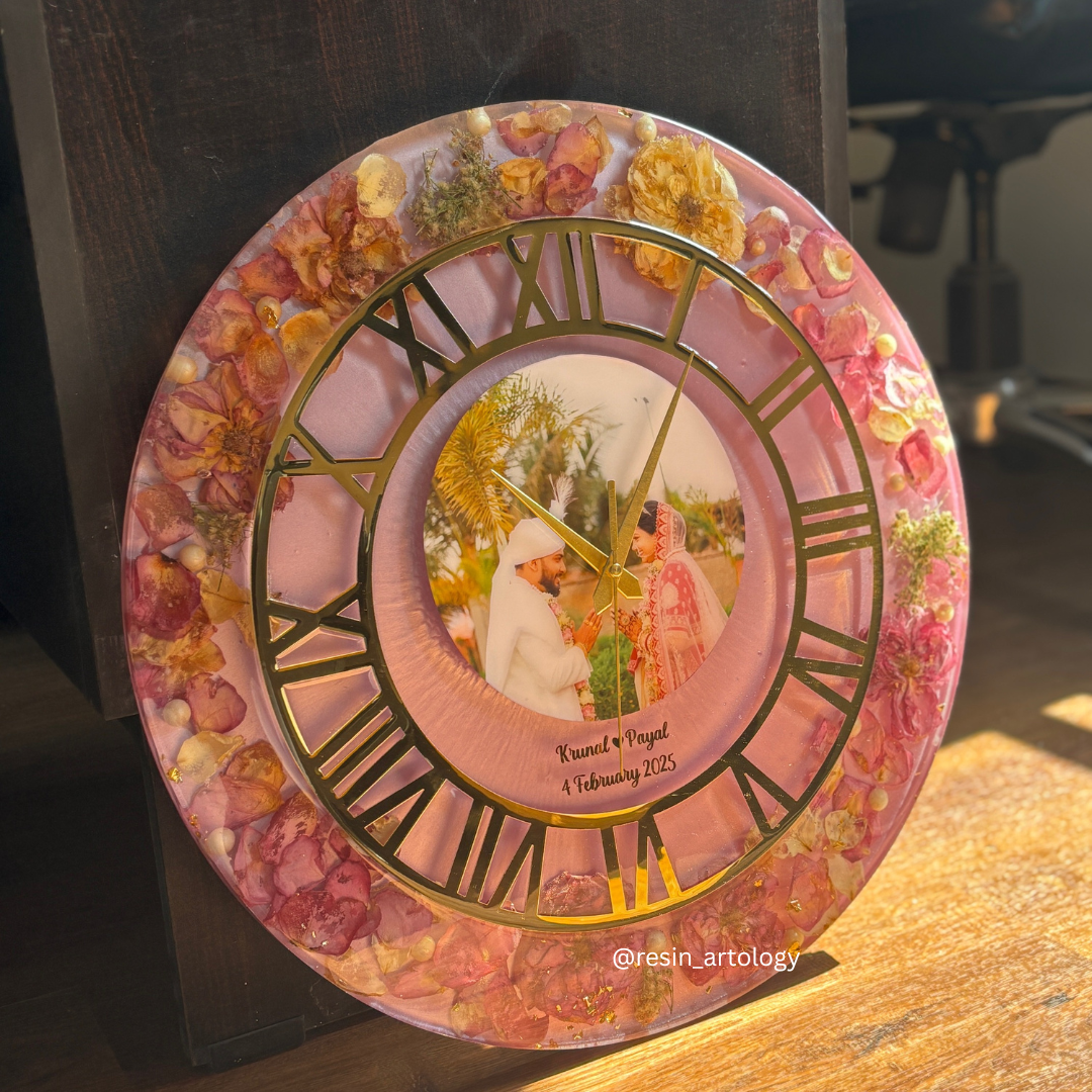 Resin Flower preservation Clock -Resin Varmala Preservatio - Personalized Gift - Customized with Your Photos and Text
