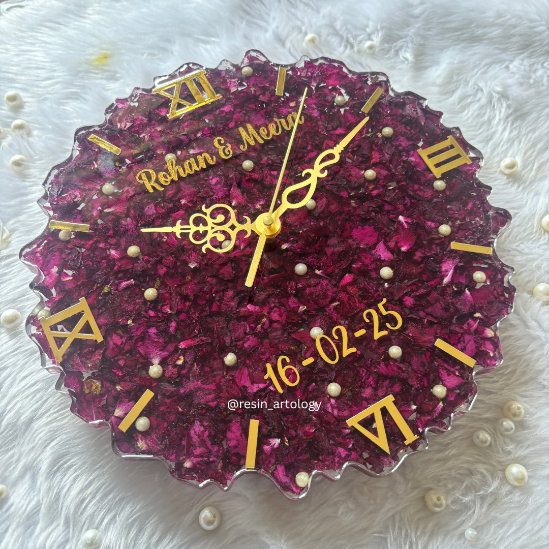 Resin Flower preservation Clock -Resin Varmala Preservatio - Personalized Gift - Customized with Your Photos and Text