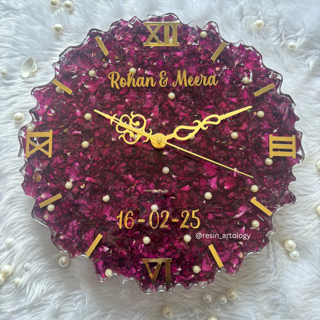 Resin Flower preservation Clock -Resin Varmala Preservatio - Personalized Gift - Customized with Your Photos and Text