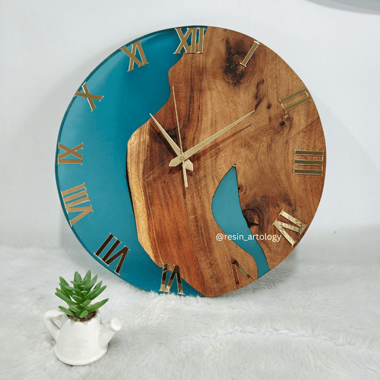 Epoxy Resin Wall Clock | Unique home decor | Housewarming gift - Blue Wooden Clock