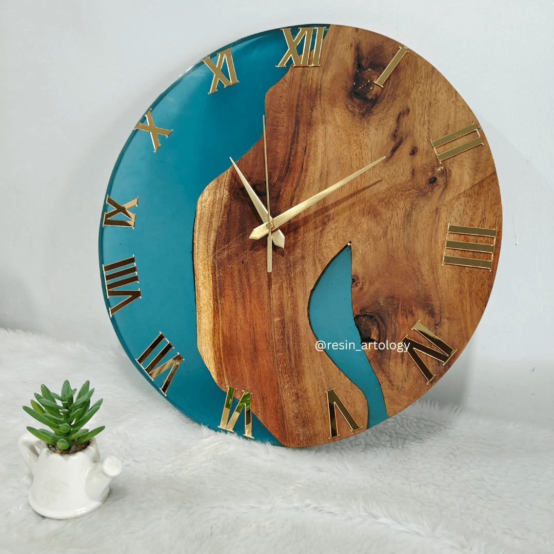 Epoxy Resin Wall Clock | Unique home decor | Housewarming gift - Blue Wooden Clock