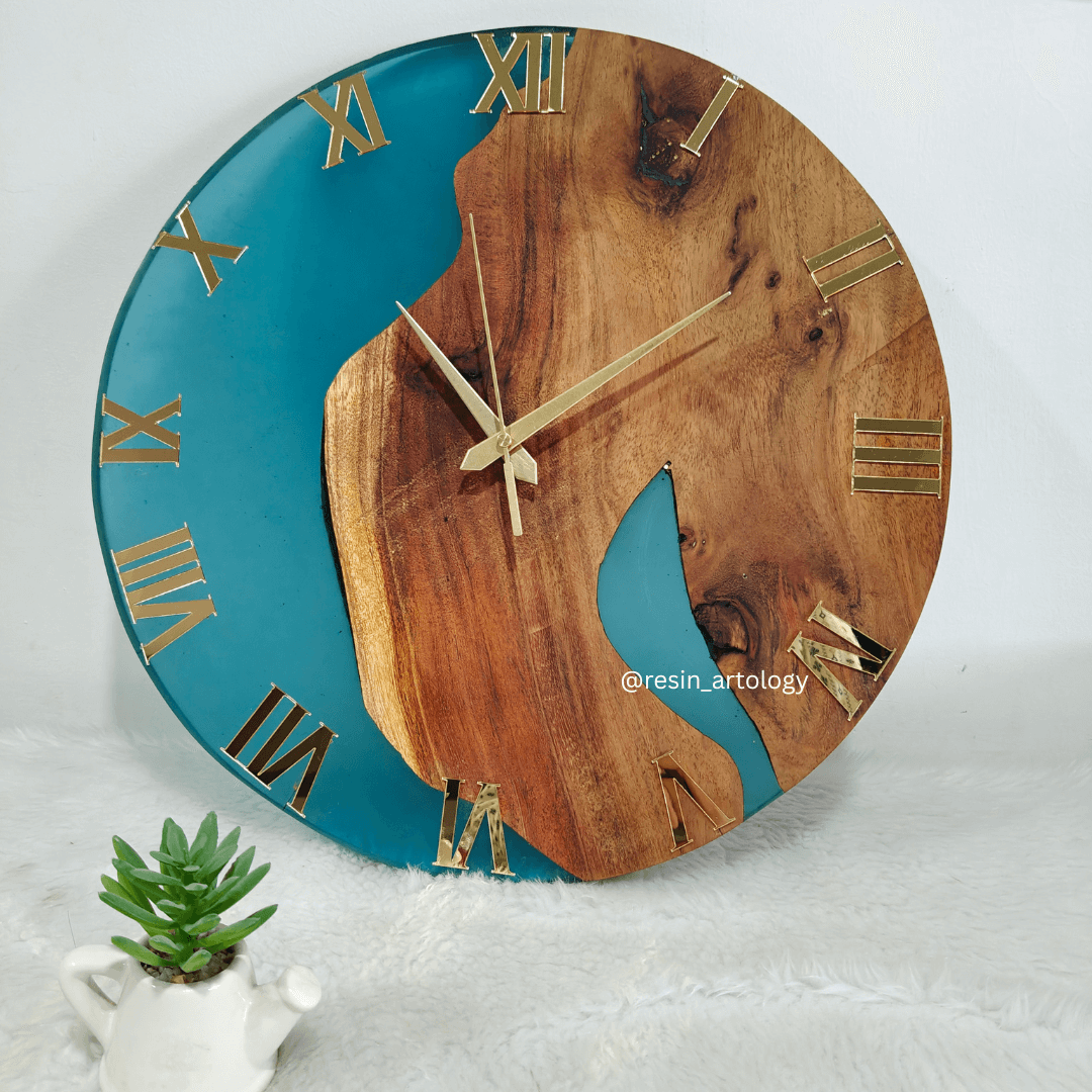 Epoxy Resin Wall Clock | Unique home decor | Housewarming gift - Blue Wooden Clock