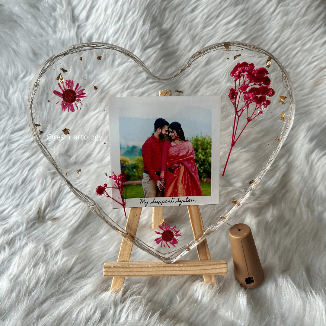 Resin Photo Frame for Home Decor Personalized Gift - Customized with Your Photos and Text - Size 6 Inches - Wooden Stand Included