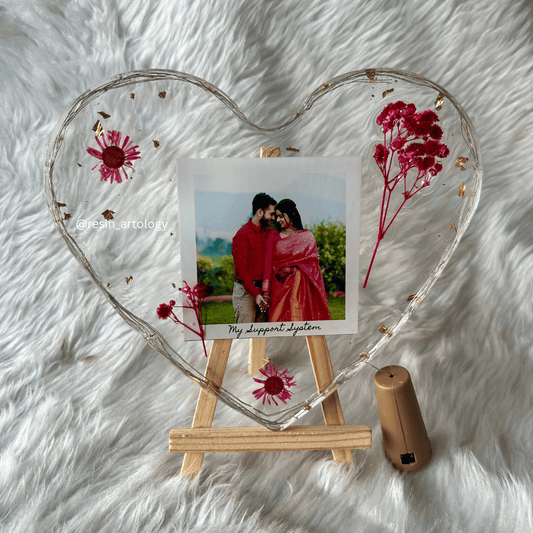 Resin Photo Frame for Home Decor Personalized Gift - Customized with Your Photos and Text - Size 6 Inches - Wooden Stand Included