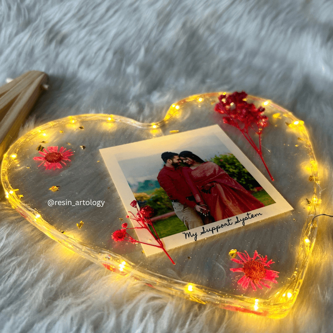 Resin Photo Frame for Home Decor Personalized Gift - Customized with Your Photos and Text - Size 6 Inches - Wooden Stand Included