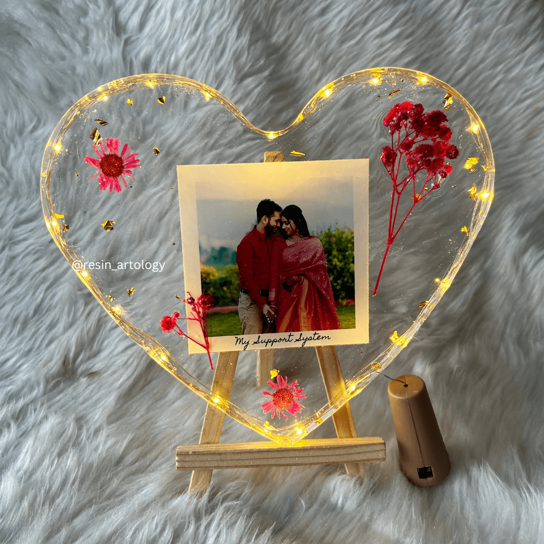 Resin Photo Frame for Home Decor Personalized Gift - Customized with Your Photos and Text - Size 6 Inches - Wooden Stand Included