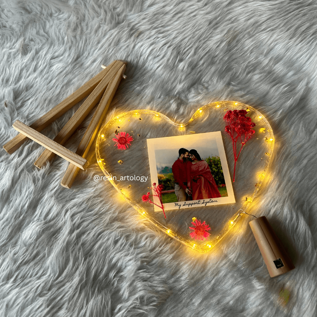 Resin Photo Frame for Home Decor Personalized Gift - Customized with Your Photos and Text - Size 6 Inches - Wooden Stand Included