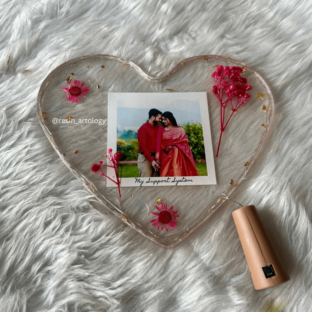 Resin Photo Frame for Home Decor Personalized Gift - Customized with Your Photos and Text - Size 6 Inches - Wooden Stand Included
