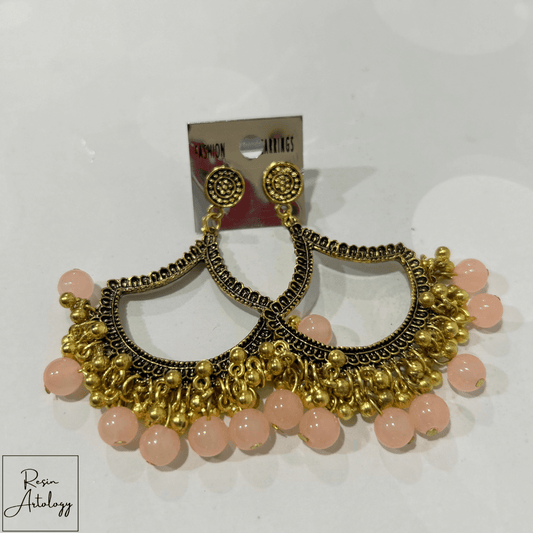 JHUMKA'S LIGHT PINK RA-1 EARRINGS featuring delicate golden design and soft light pink beads.