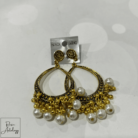 Elegant JHUMKA'S WHITE RA-3 earrings with gold detailing and pearl accents