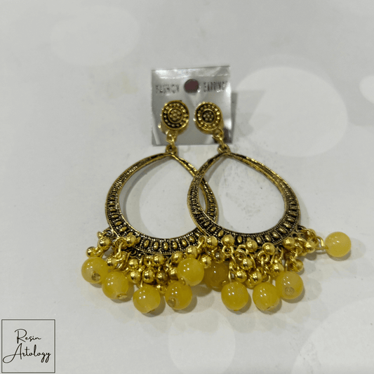 JHUMKA'S YELLOW RA-3 earrings featuring yellow beads and intricate design, perfect for DIY jewelry making and resin art.