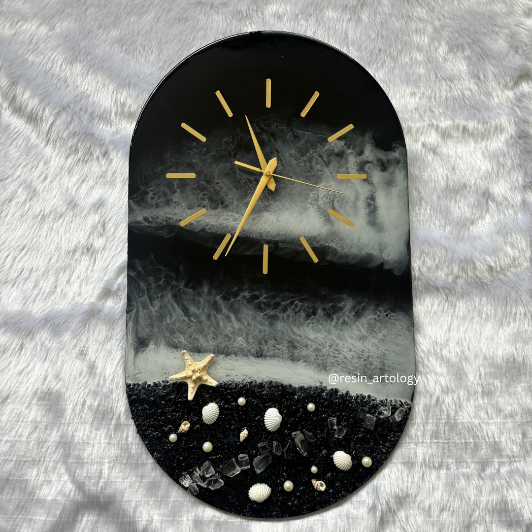Epoxy Resin Wall Clock | Unique home decor | Housewarming gift - Black Beach Clock