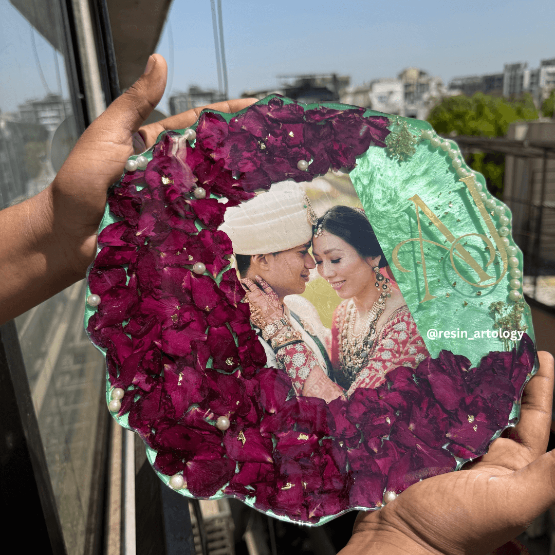 Resin Flower preservation Frame -Resin Varmala sonalized Gift Preservation - Per- Customized with Your Photos and Text