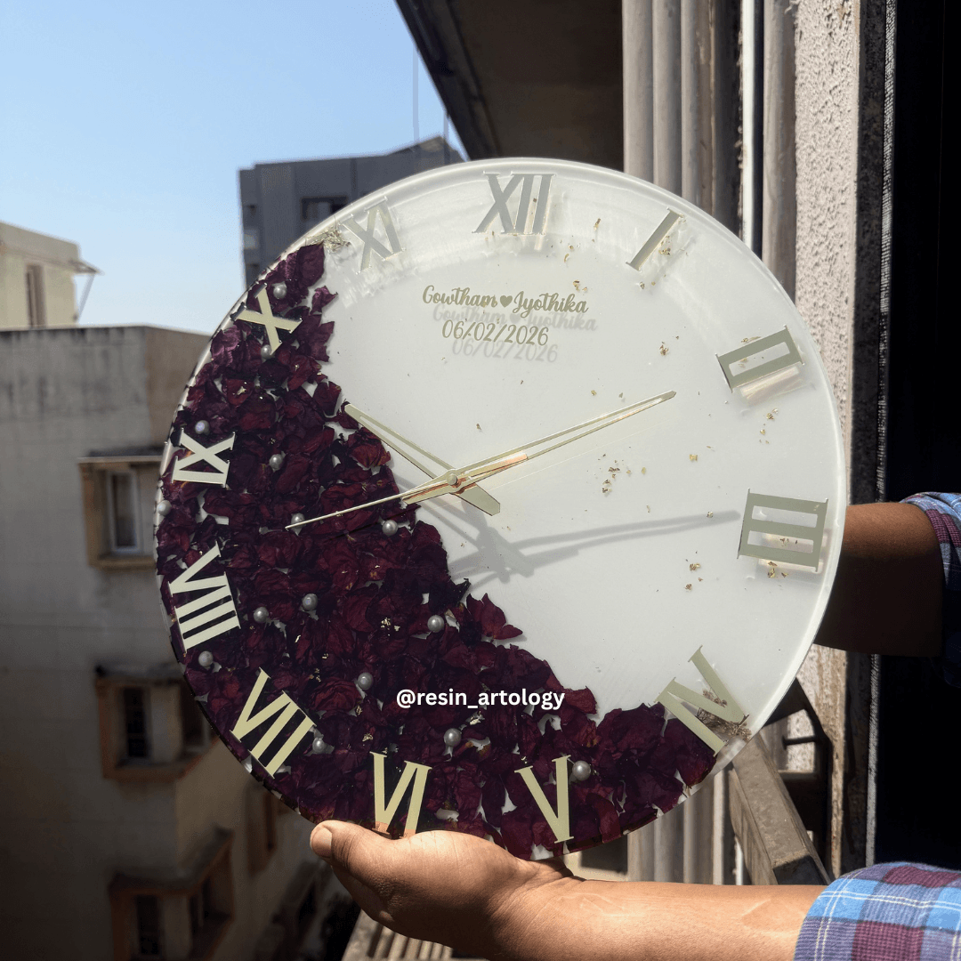 Resin Flower preservation Clock -Resin Varmala Preservatio - Personalized Gift - Customized with Your Photos and Text
