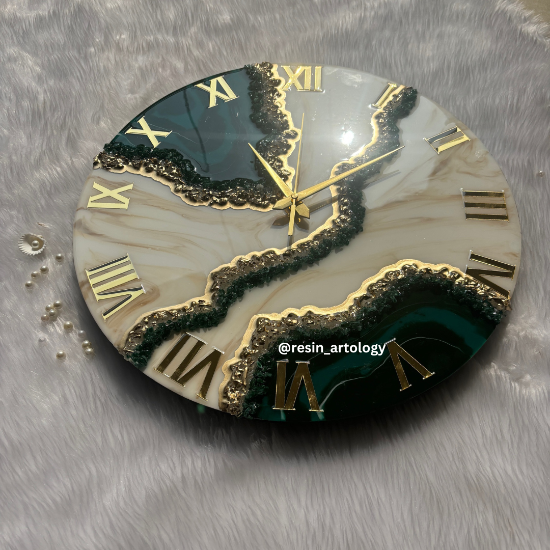 Epoxy Resin Wall Clock | Unique home decor | Housewarming gift - Green Geode Clock