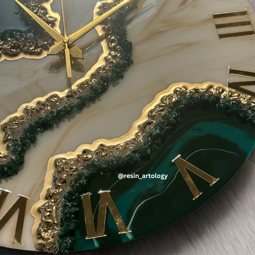 Epoxy Resin Wall Clock | Unique home decor | Housewarming gift - Green Geode Clock