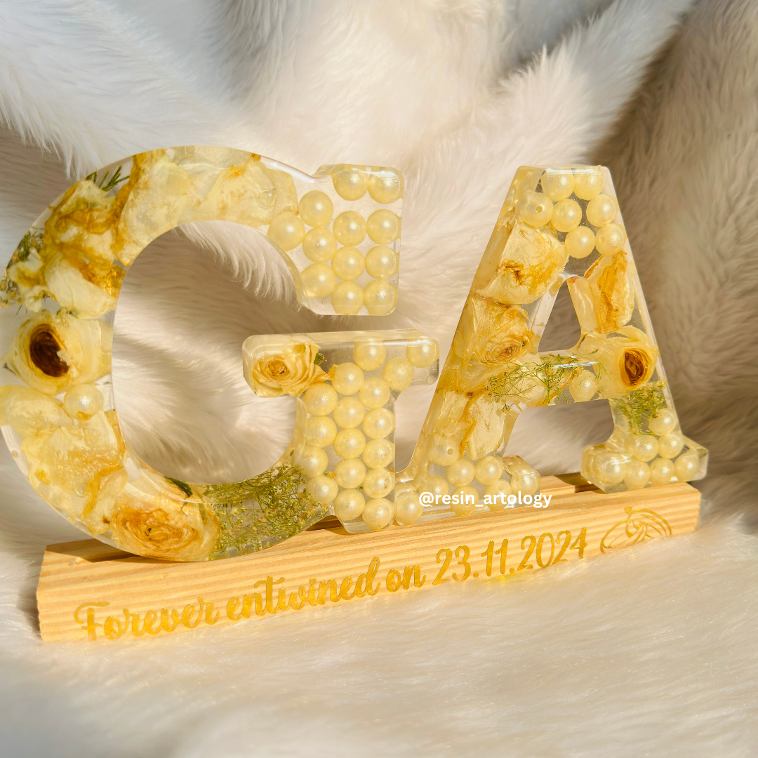 Customised Resin Name Desk Lamp - Resin Varmala Preservation - Personalized Gift - Customized with Your Photos and Text - Alphabet Size - 5.5'' - Led Size - 10'')