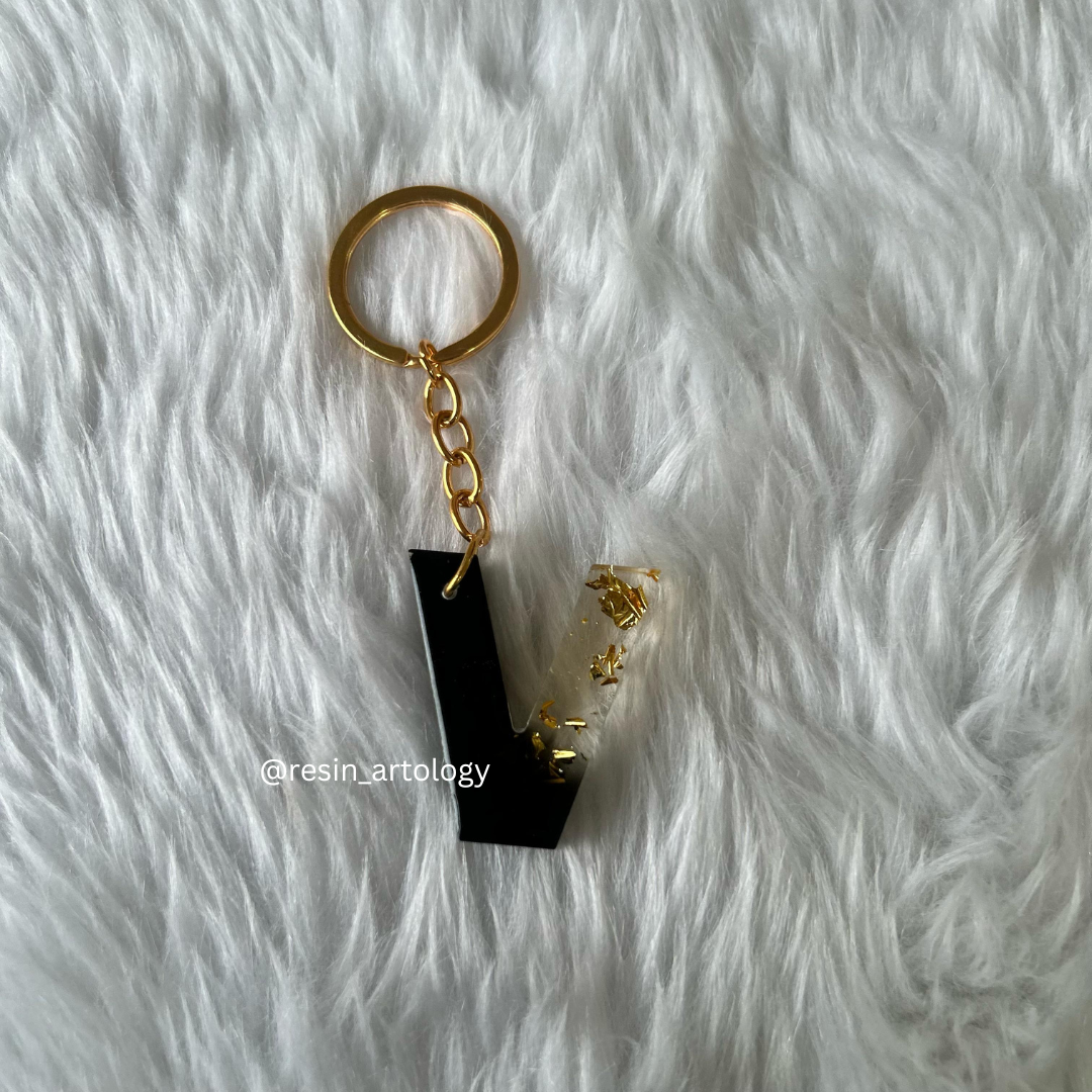 Resin Alphabet Keychain Black