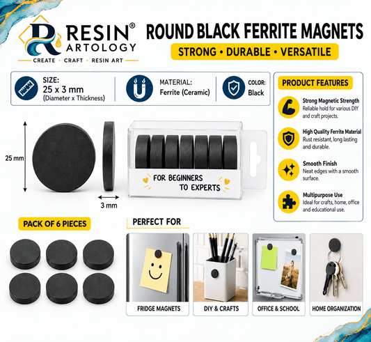 25 × 3 mm Round Black Ferrite Magnets – Pack of 9
