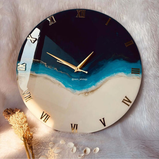 Epoxy Resin Wall Clock | Unique home decor | Housewarming gift - Blue and White Clock