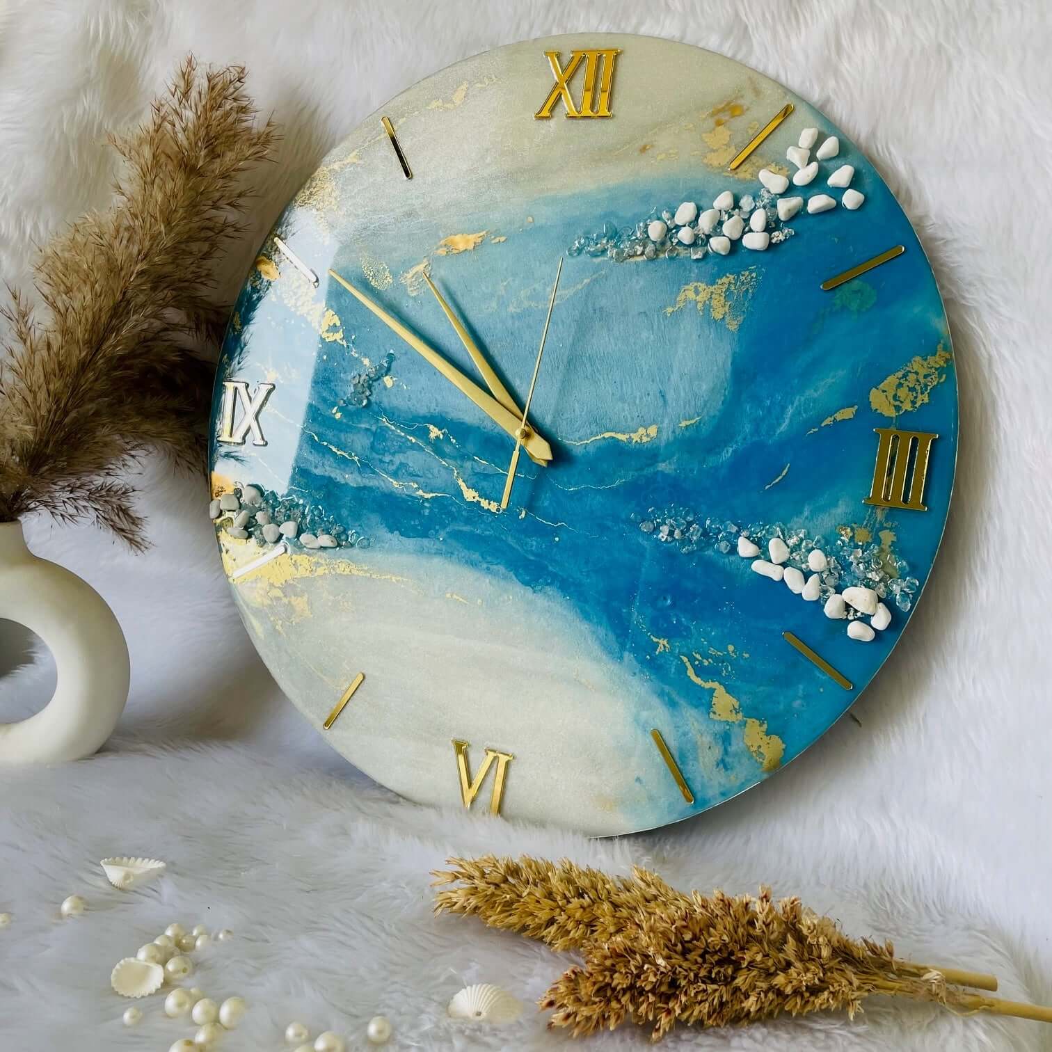 Epoxy Resin Wall Clock | Unique home decor | Housewarming gift - Blue and White Clock