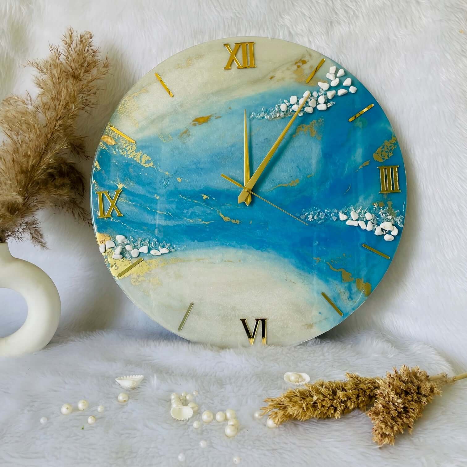 Epoxy Resin Wall Clock | Unique home decor | Housewarming gift - Blue and White Clock