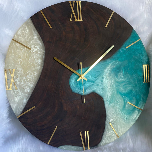 Epoxy Resin Wall Clock | Unique home decor | Housewarming gift - Blue and White Wooden Clock