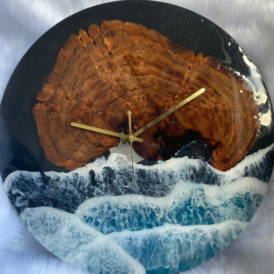 Epoxy Resin Wall Clock | Unique home decor | Housewarming gift - Black Beach Wooden Clock