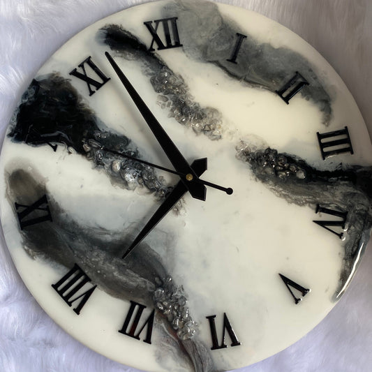 Epoxy Resin Wall Clock | Unique home decor | Housewarming Gift - White and Black Clock