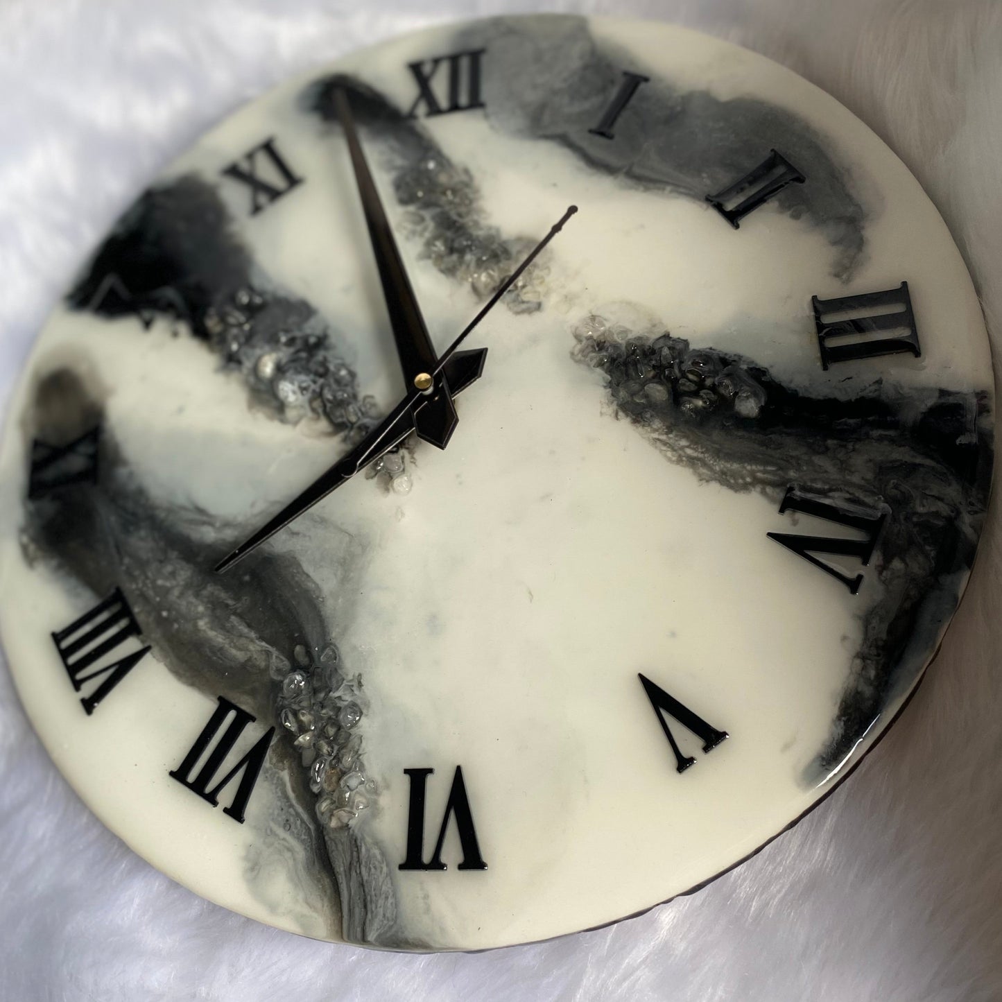 Epoxy Resin Wall Clock | Unique home decor | Housewarming Gift - White and Black Clock