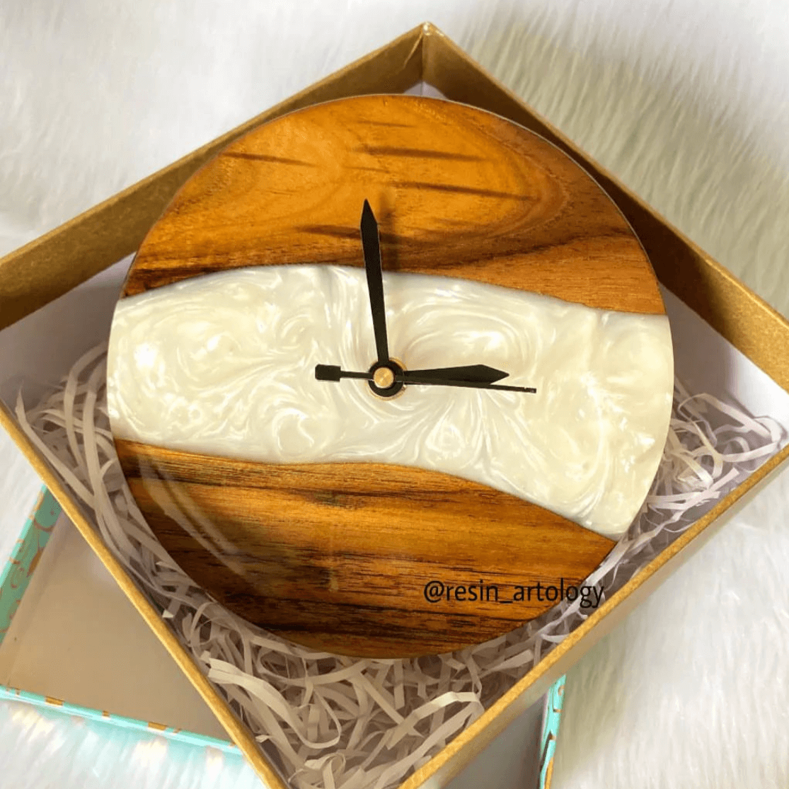 Epoxy Resin Wall Clock | Unique home decor | Housewarming gift - White Wooden Clock