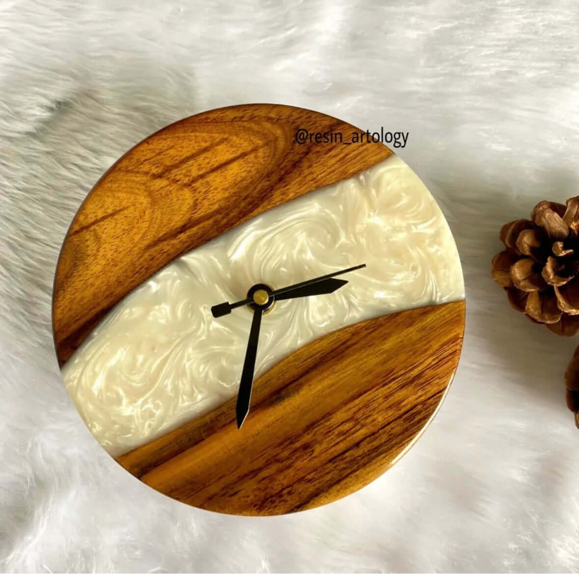 Epoxy Resin Wall Clock | Unique home decor | Housewarming gift - White Wooden Clock