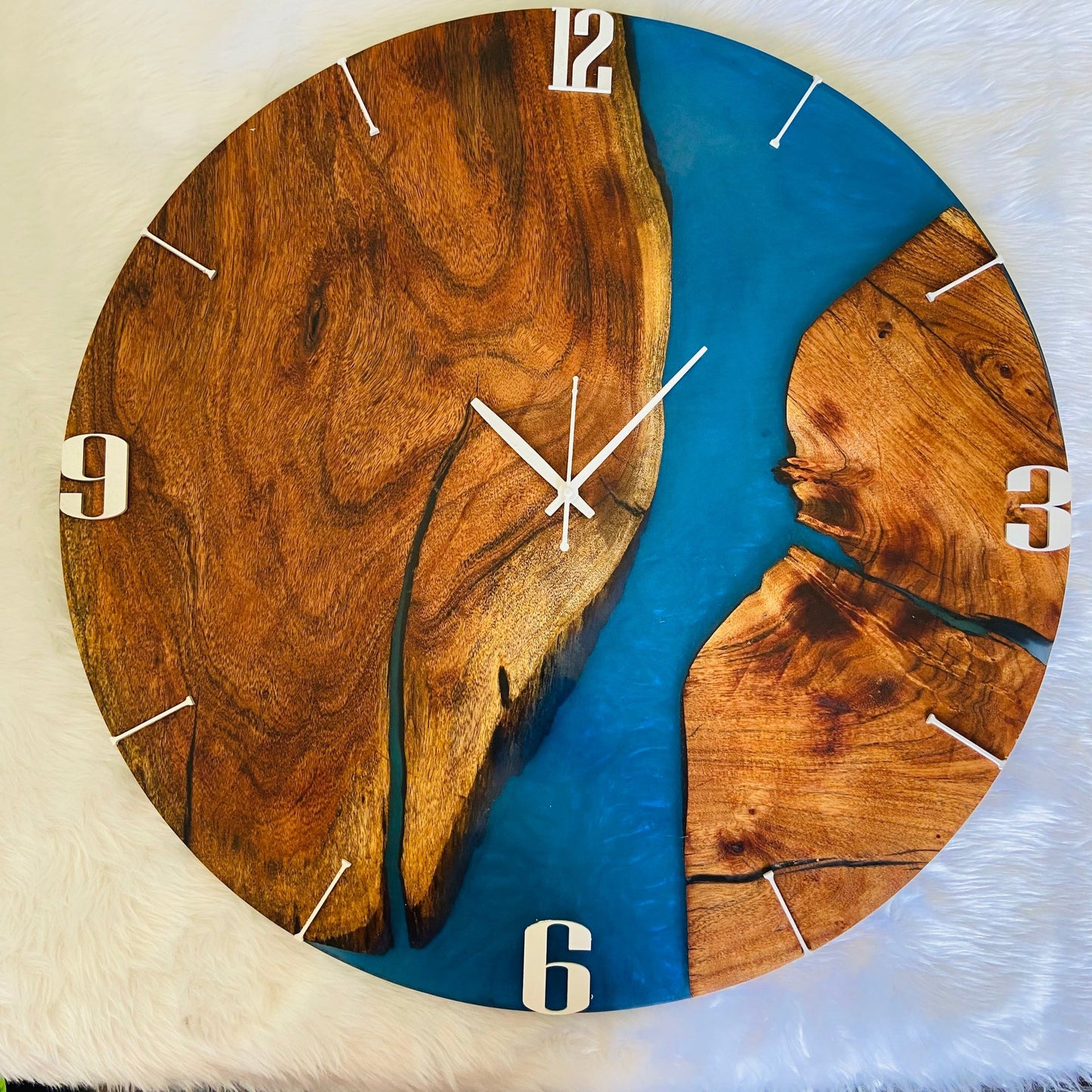 Epoxy Resin Wall Clock | Unique home decor | Housewarming gift - Blue Wooden Clock