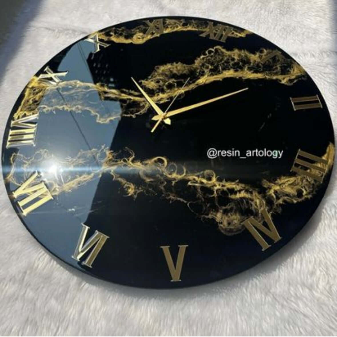 Epoxy Resin Wall Clock | Unique home decor | Housewarming gift - Black and Golden Clock