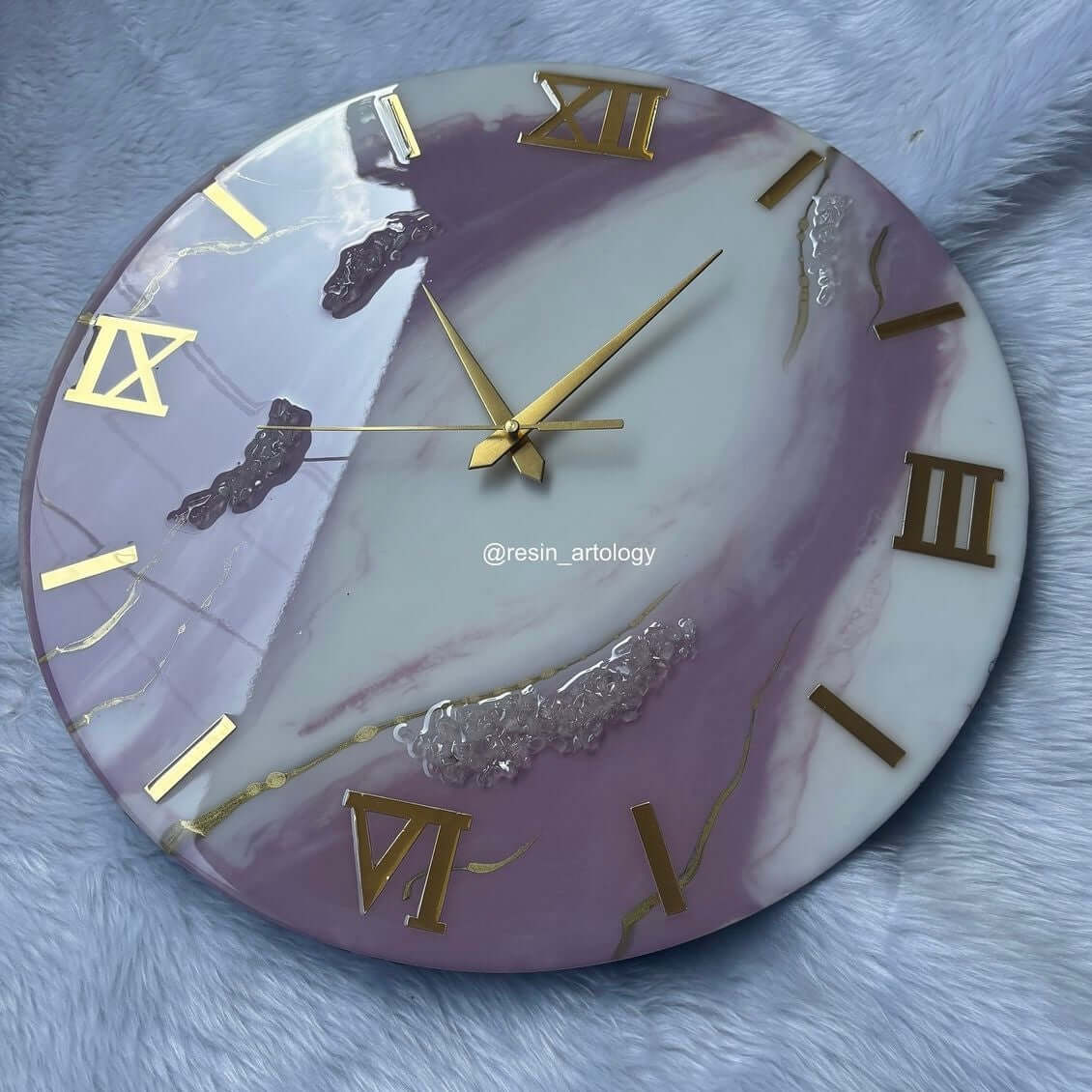 Epoxy Resin Wall Clock | Unique home decor | Housewarming gift - Purple and White Clock