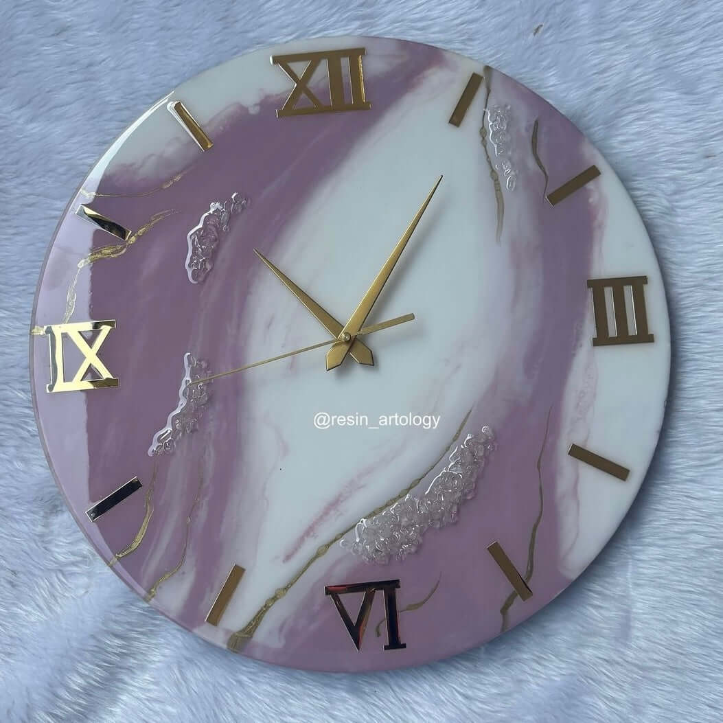 Epoxy Resin Wall Clock | Unique home decor | Housewarming gift - Purple and White Clock