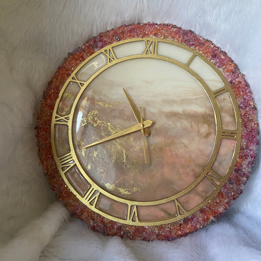 Epoxy Resin Wall Clock | Unique home decor | Housewarming Gift | Pink Geode Clock