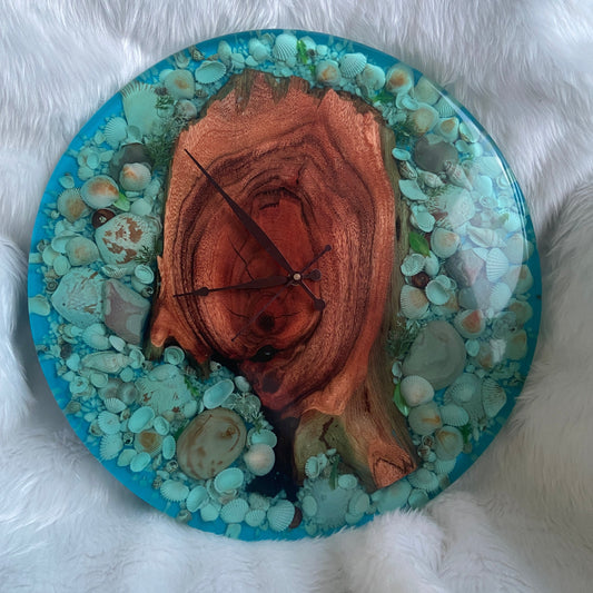 Epoxy Resin Wall Clock | Unique home decor | Housewarming gift - Wooden Seashell Clock