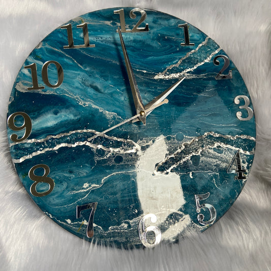 Epoxy Resin Wall Clock | Unique home decor | Housewarming gift - Teal Blue Clock