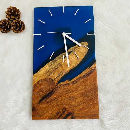 Epoxy Resin Wall Clock | Unique home decor | Housewarming gift - Blue Rectangle Wooden Clock