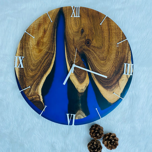 Epoxy Resin Wall Clock | Unique home decor | Housewarming gift - Blue Wooden Clock