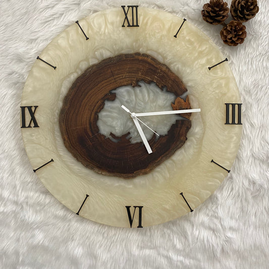 Epoxy Resin Wall Clock | Unique home decor | Housewarming gift - White Wooden Clock