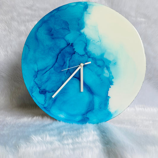 Epoxy Alcoholic Resin Wall Clock | Unique home decor | Housewarming gift - Blue Alcoholic Clock