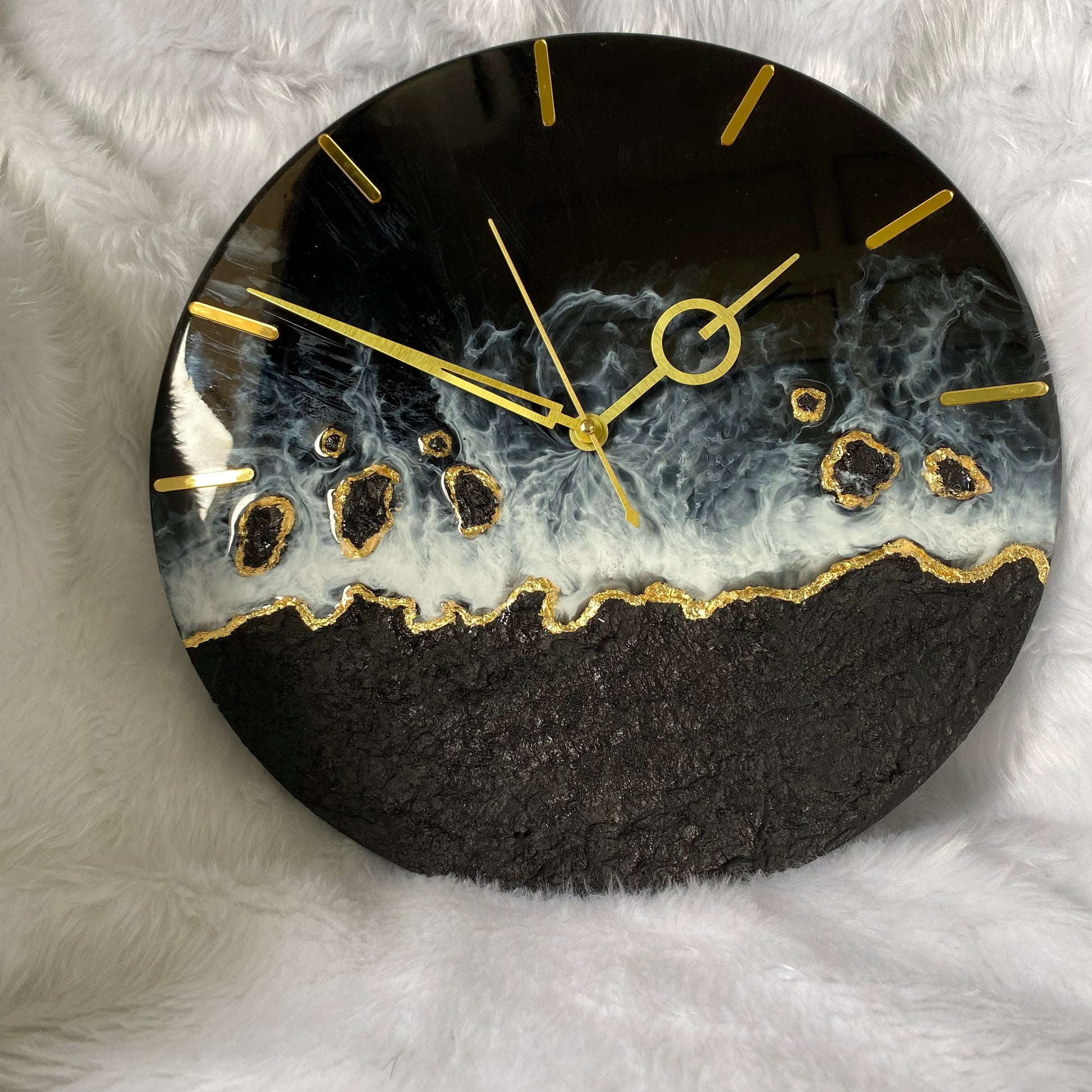 Epoxy Resin Wall Clock | Unique home decor | Housewarming gift - Black Beach Clock