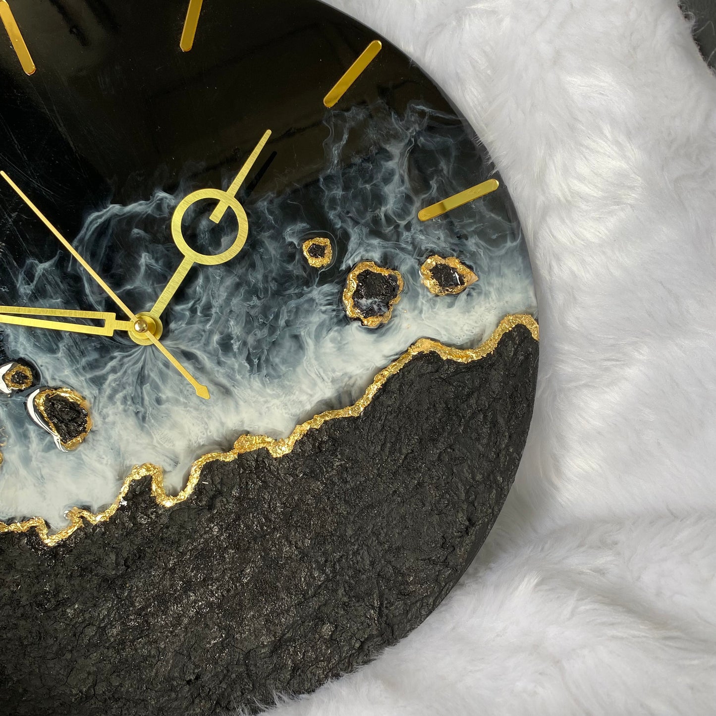 Epoxy Resin Wall Clock | Unique home decor | Housewarming gift - Black Beach Clock