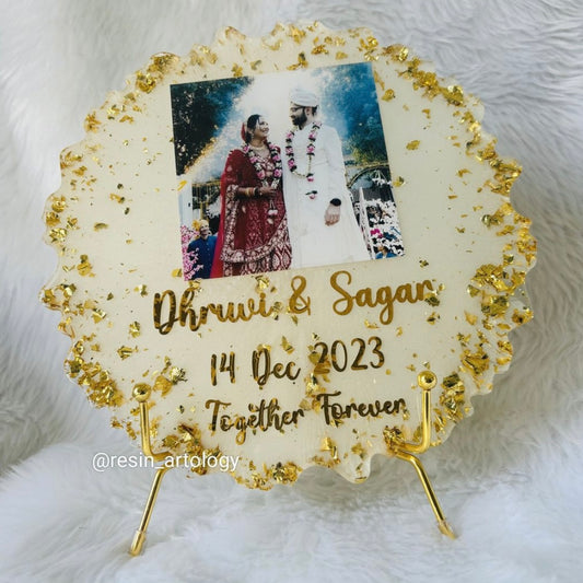 Resin Photo Frame for Home Decor Personalized Gift - Customized with Your Photos and Text - Size 8 Inches - Metal Stand Included