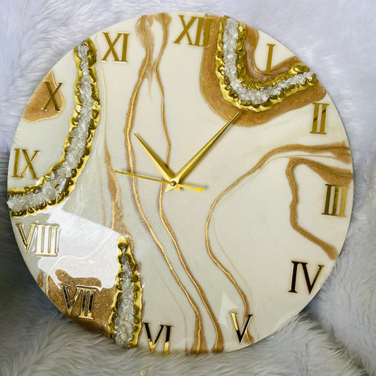 Epoxy Resin Wall Clock | Unique home decor | Housewarming gift - Golden Geode Clock