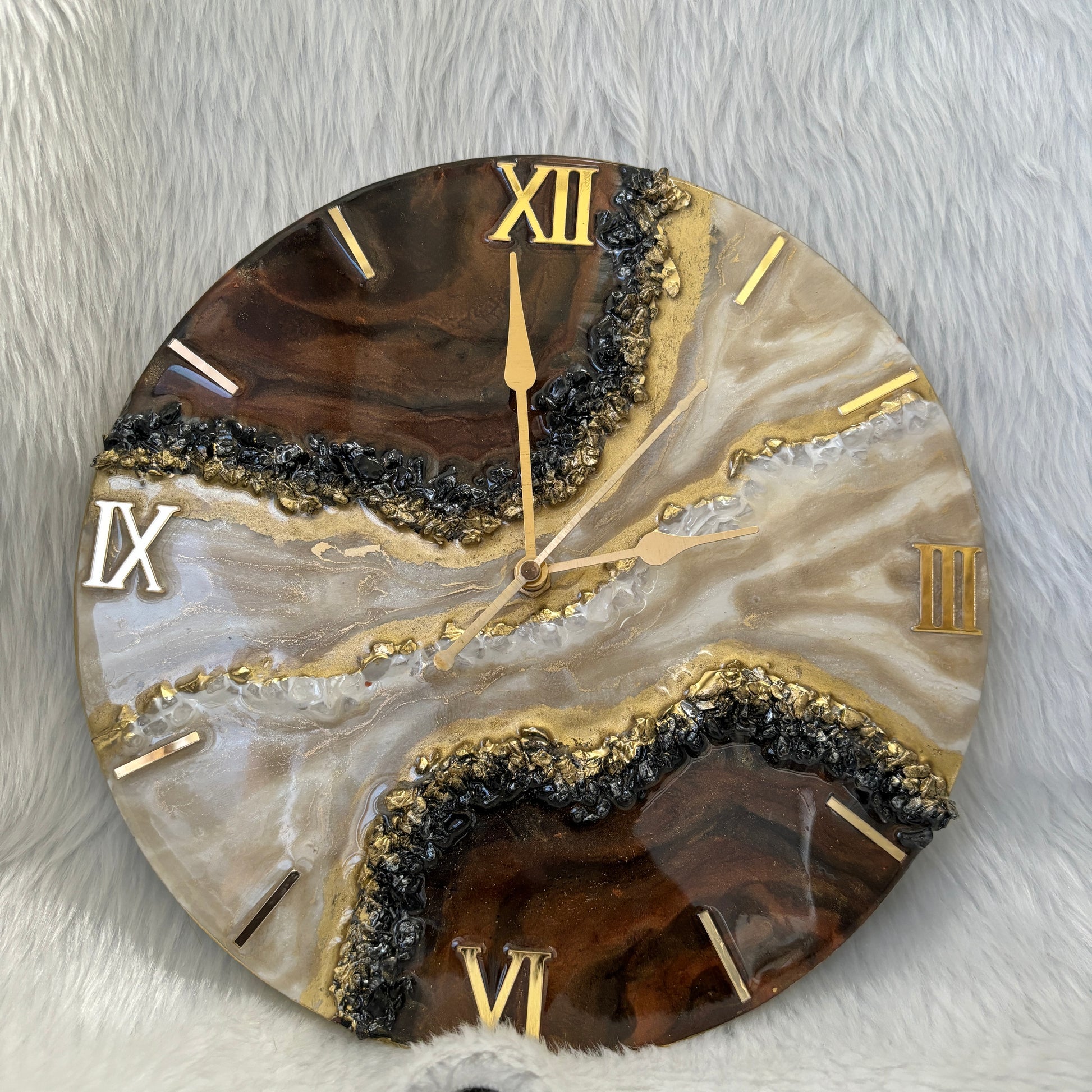 Epoxy Resin Wall Clock | Unique home decor | Housewarming gift - Brown Geode Clock