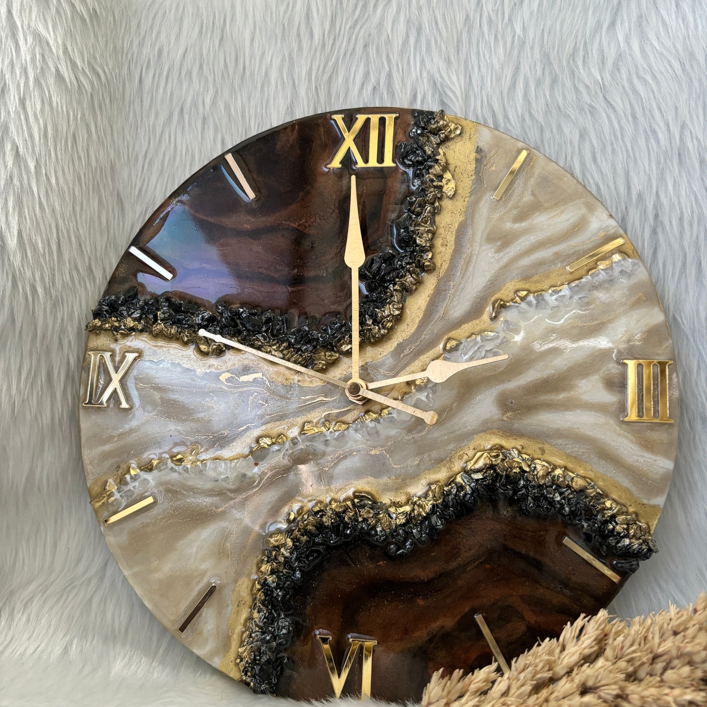 Epoxy Resin Wall Clock | Unique home decor | Housewarming gift - Brown Geode Clock