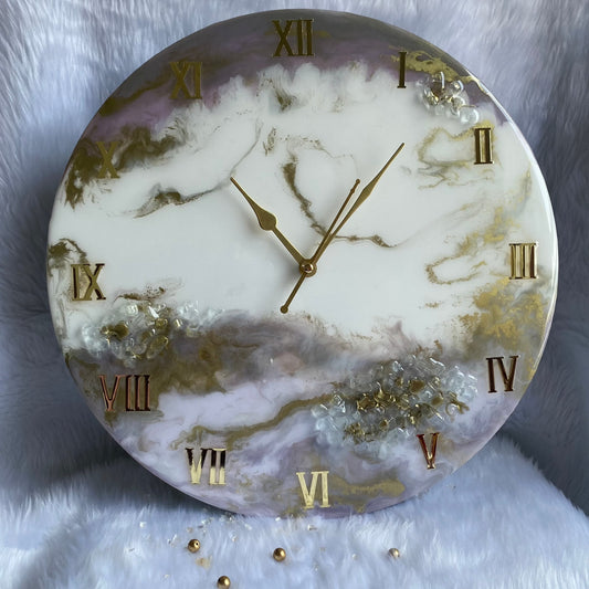 Epoxy Resin Wall Clock | Unique home decor | Housewarming gift - Golden and Purple Clock